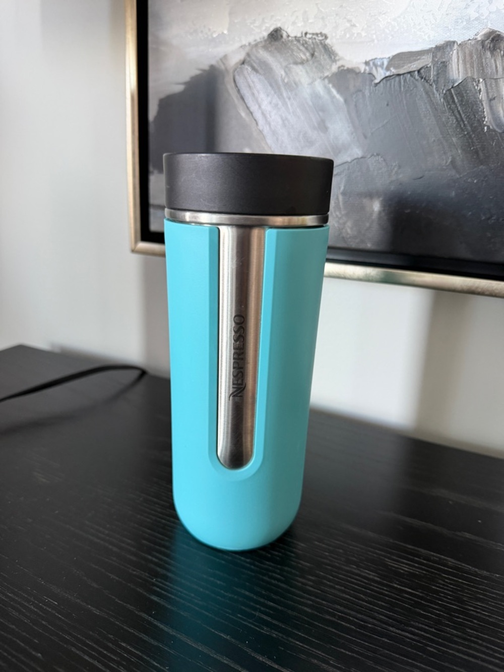 Nespresso Turquoise Travel Coffee Mug with Black Lid - Large